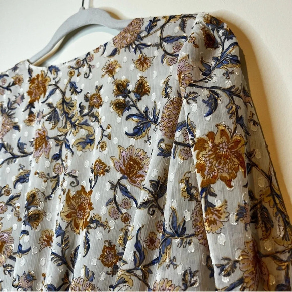 JOIE Boho Floral Faux Wrap Clip Dot Flowy Cropped Elastic Blouse Top - Picture 12 of 12